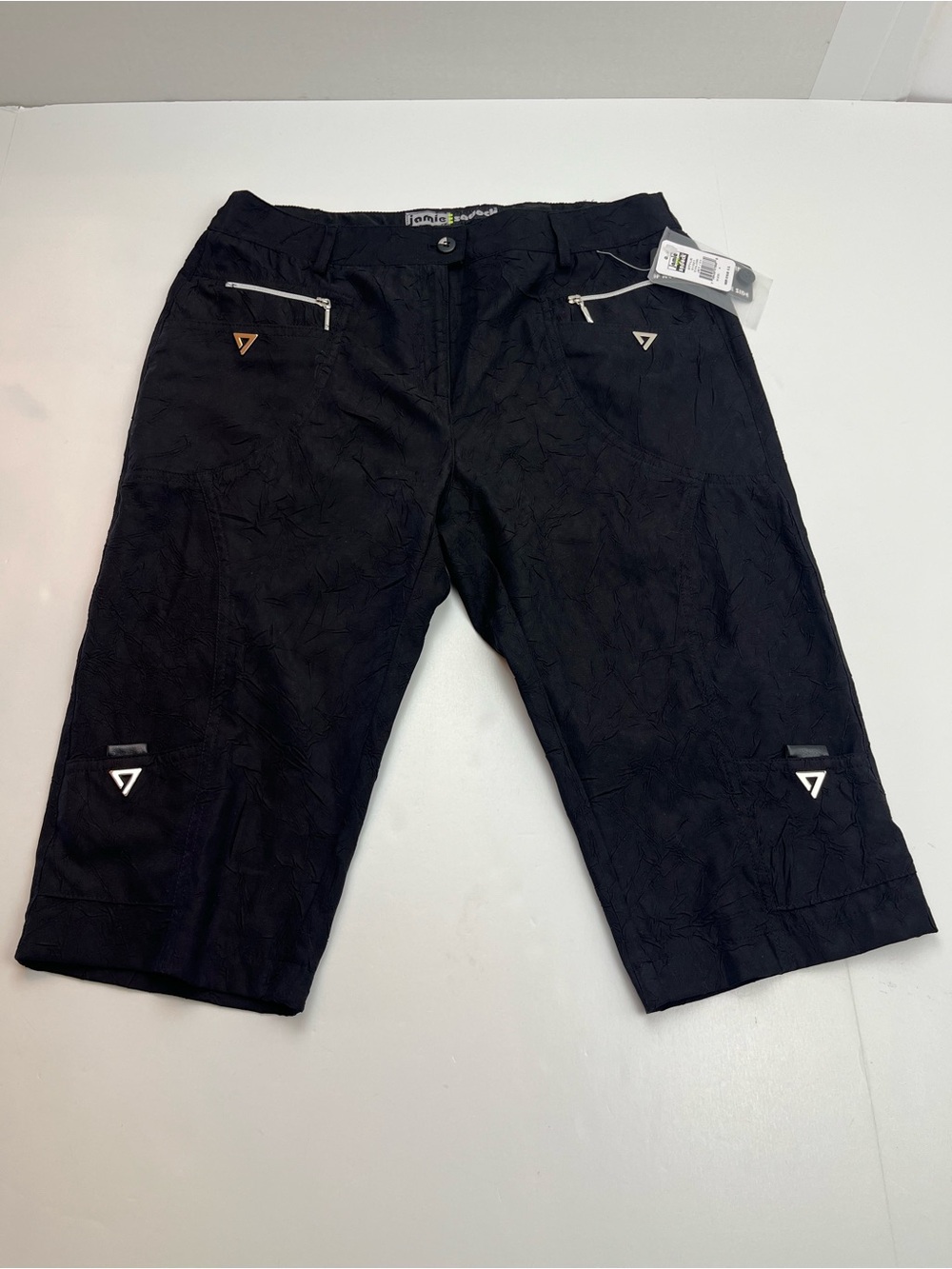 Jamie Sadock Knee Capri Pant Shorts 4 Black Utility Zippers Golf Nylon Rayon NEW